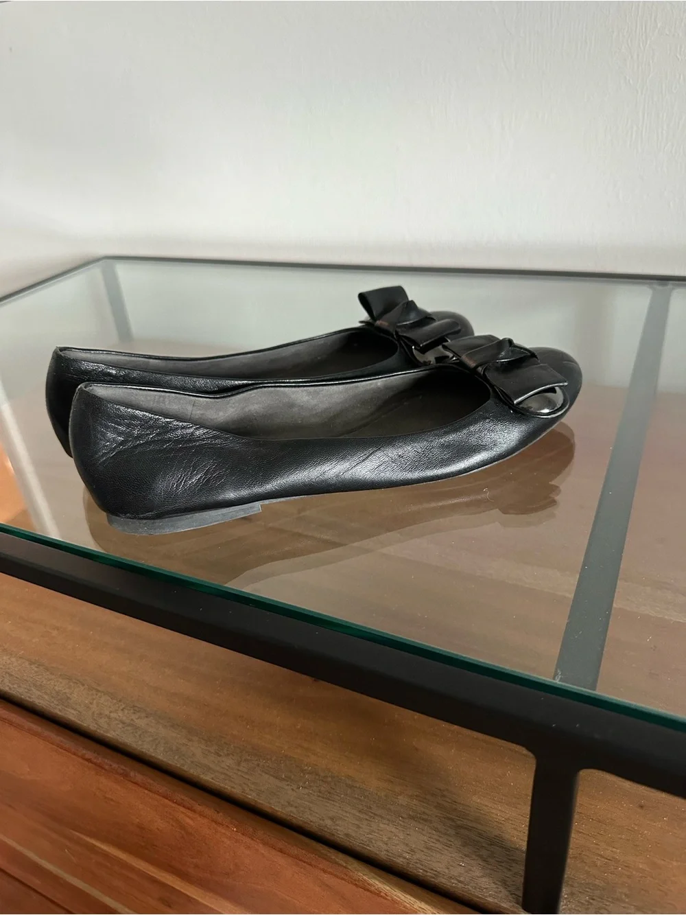 Stuart Weitzman Black Leather Bow Ballet Flats Silver Hardware Balletcore 10